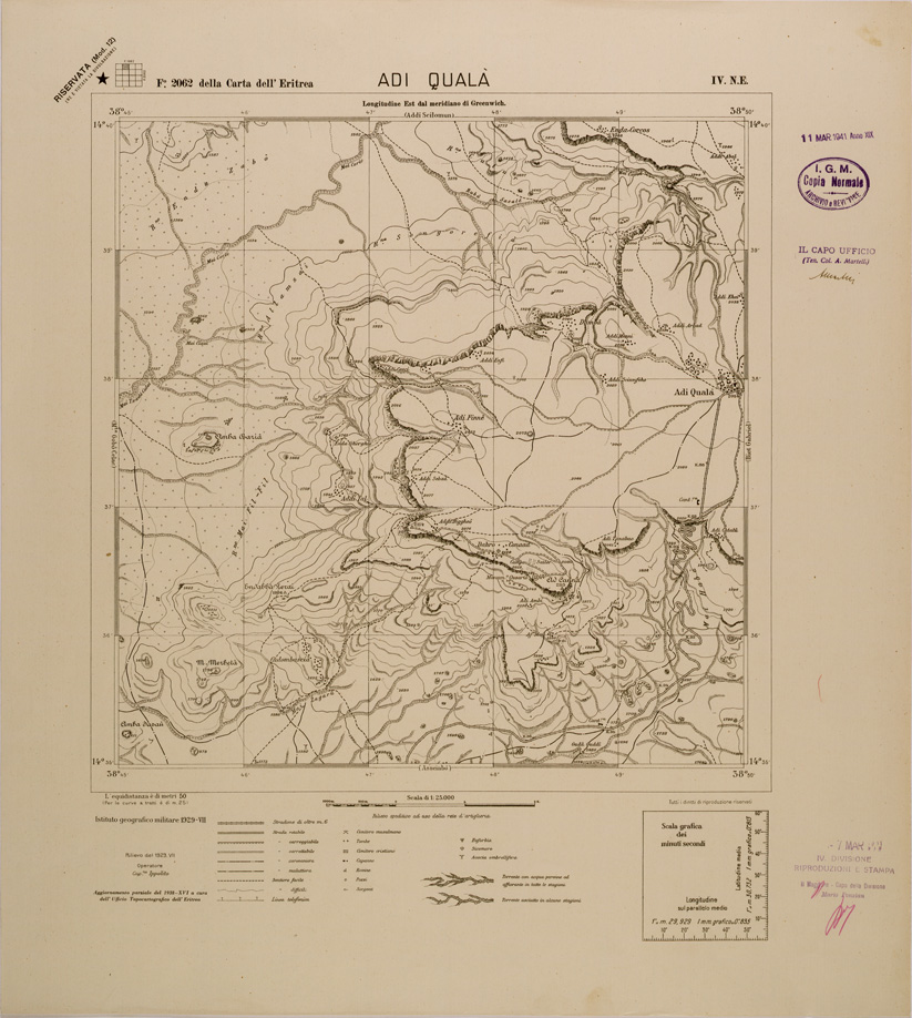 (N:29673) CARTA DELL'ERITREA - FOGLIO 2062 IV NE - ADI QUALA (SE003561) Carte e stampe antiche: riproduzione a colori su carta (formato A1)