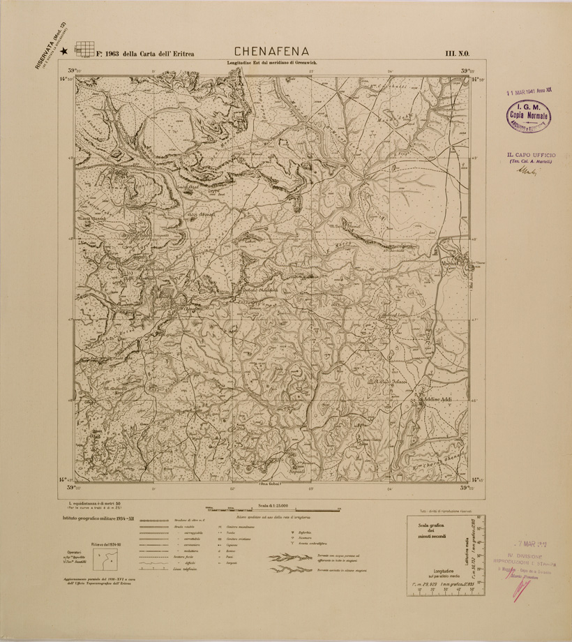 (N:29678) CARTA DELL'ERITREA - FOGLIO 1963 III NO - CHENAFENA (SE003564) Carte e stampe antiche: riproduzione a colori su carta (formato A1)
