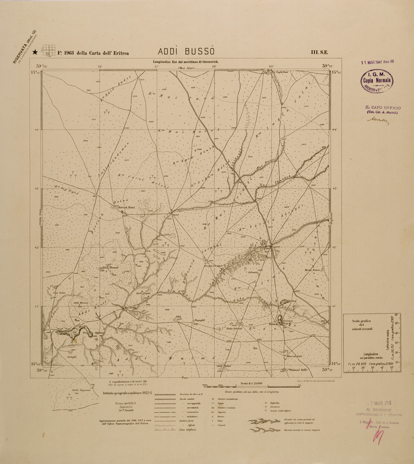 (N:29680) CARTA DELL'ERITREA - FOGLIO 1963 III SE - ADDI BUSSO (SE003566) Carte e stampe antiche: riproduzione a colori su carta (formato A1)