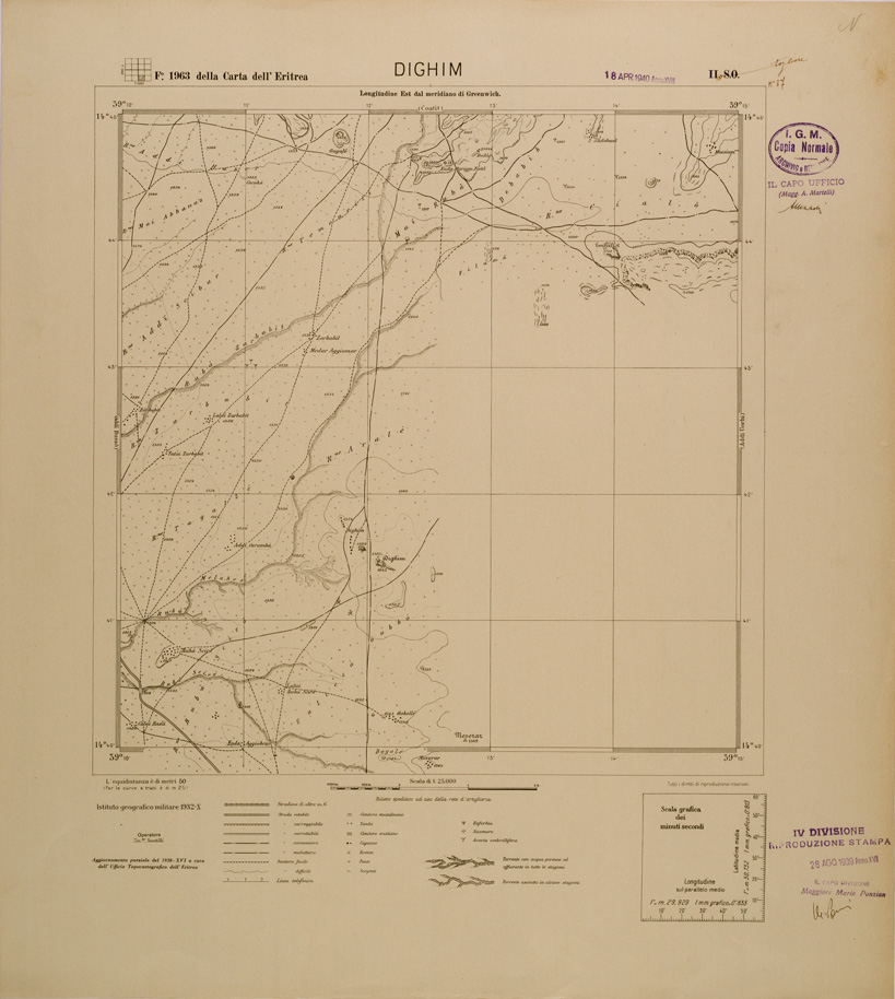 (N:29682) CARTA DELL'ERITREA - FOGLIO 1963 II SO - DIGHIM (SE003568) Carte e stampe antiche: riproduzione a colori su carta (formato A1)