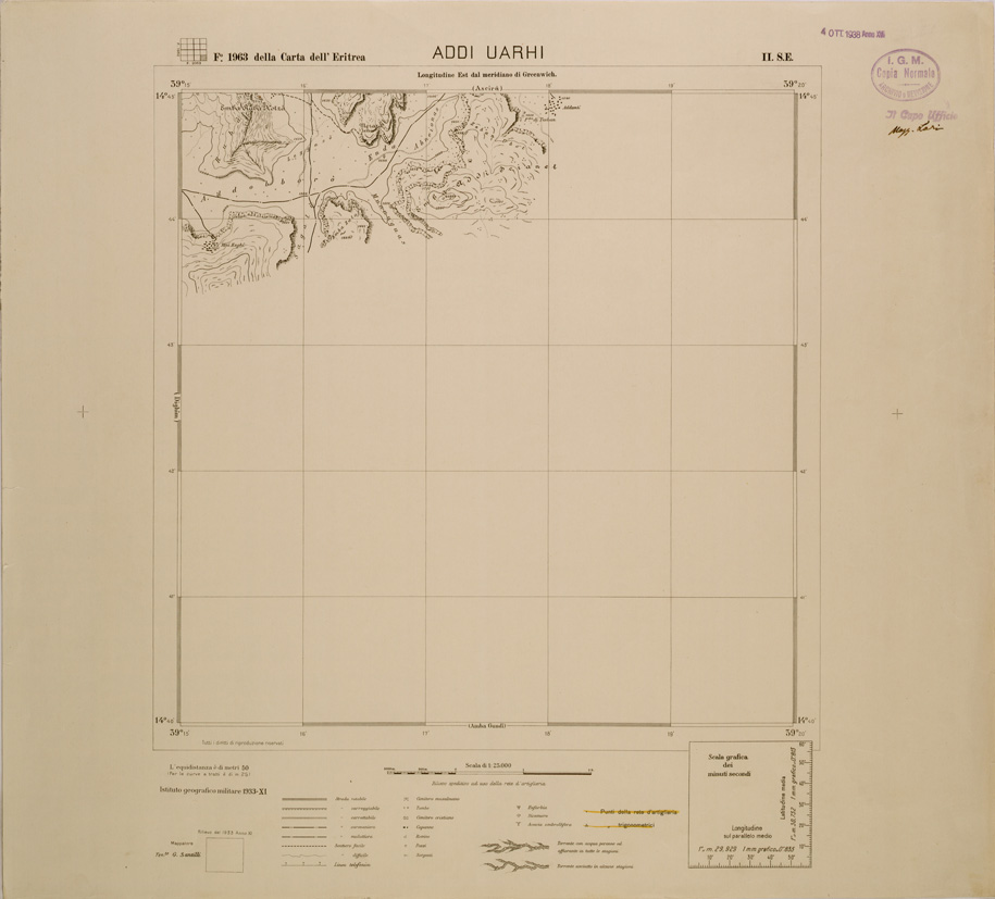 (N:29684) CARTA DELL'ERITREA - FOGLIO 1963 II SE - ADDI UARHI (SE003570) Carte e stampe antiche: riproduzione a colori su carta (formato A1)