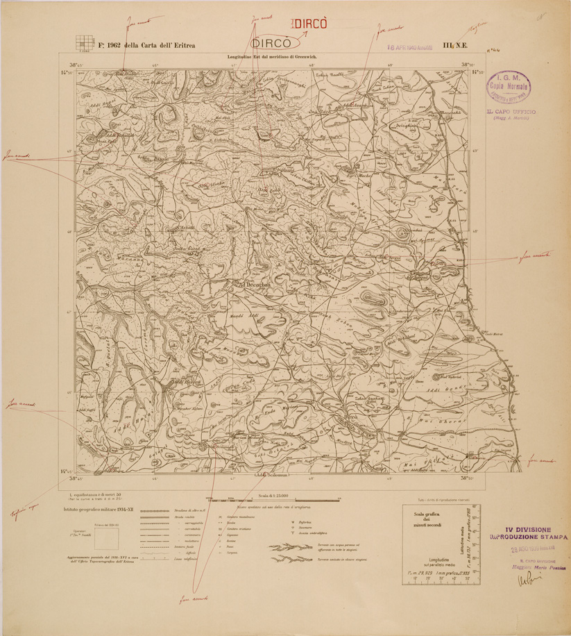 (N:29691) CARTA DELL'ERITREA - FOGLIO 1962 III NE - DIRCO (SE003576) Carte e stampe antiche: riproduzione a colori su carta (formato A1)