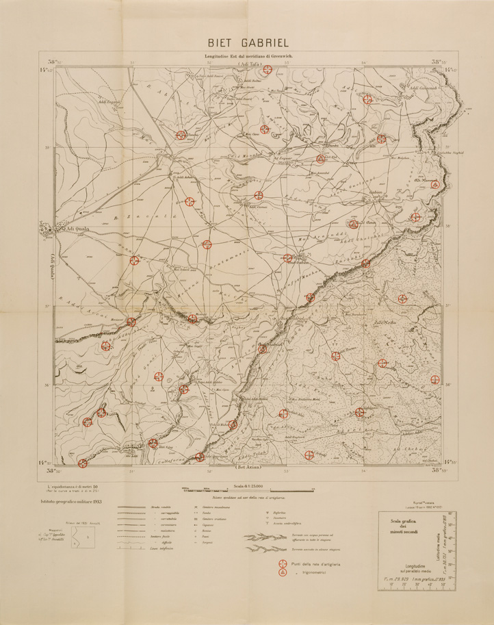 (N:29721) CARTA DELL'ERITREA - FOGLIO 2062 I NO - BIET GABRIEL - COPIA CON I PUNTI D'ARTIGLIERIA IN ROSSO (SE003600) Carte e stampe antiche: riproduzione a colori su carta (formato A1)