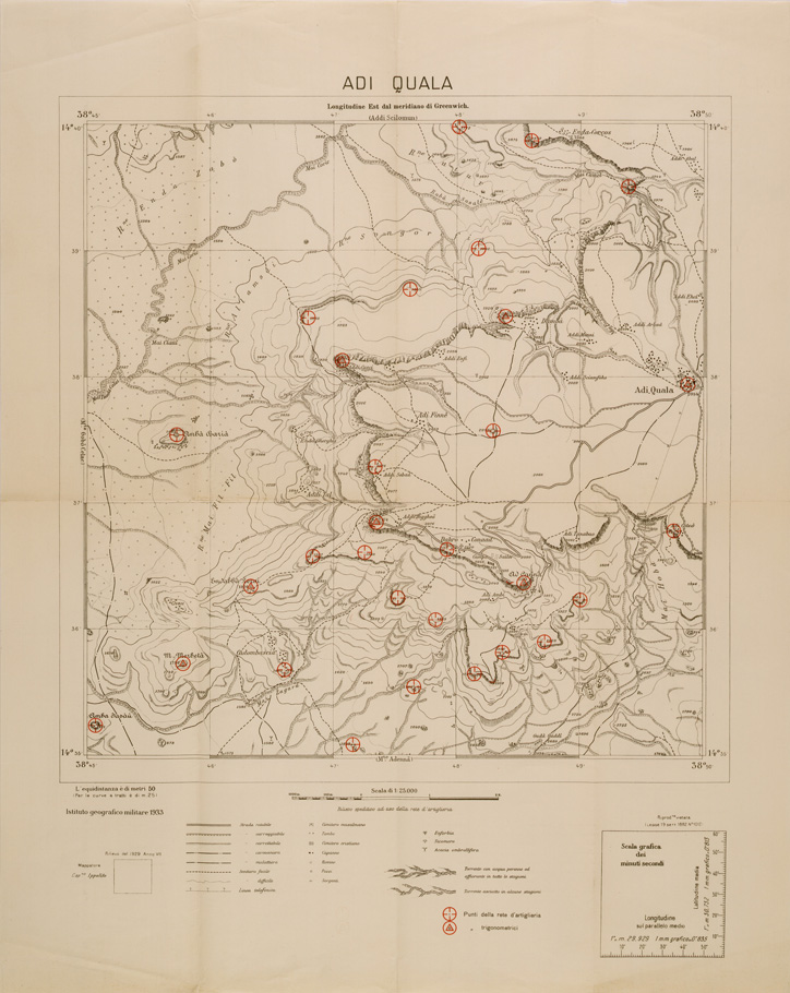 (N:29722) CARTA DELL'ERITREA - FOGLIO 2062 IV NE - ADI QUALA - COPIA CON I PUNTI D'ARTIGLIERIA IN ROSSO (SE003601) Carte e stampe antiche: riproduzione a colori su carta (formato A1)
