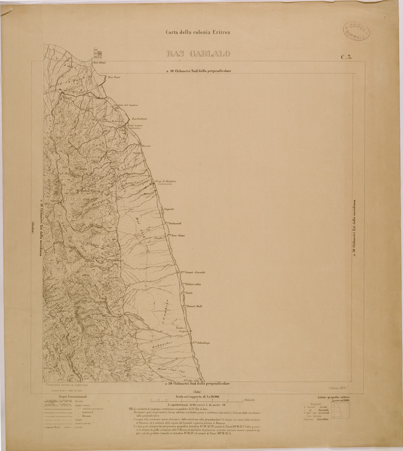 (N:29736) CARTA DELLA COLONIA ERITREA - FOGLIO C3 - RAS GABLALO (SE003613) Carte e stampe antiche: riproduzione a colori su carta (formato A1)