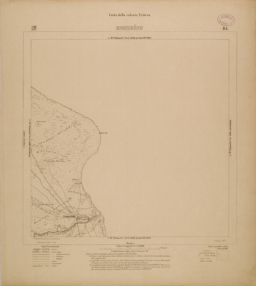 (N:29738) CARTA DELLA COLONIA ERITREA - FOGLIO D1 - EMBEREMI (SE003615) Carte e stampe antiche: riproduzione a colori su carta (formato A1)