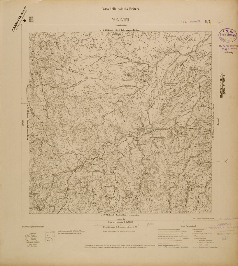 (N:29744) CARTA DELLA COLONIA ERITREA - FOGLIO E2 - SAATI (SE003619) Carte e stampe antiche: riproduzione a colori su carta (formato A1)