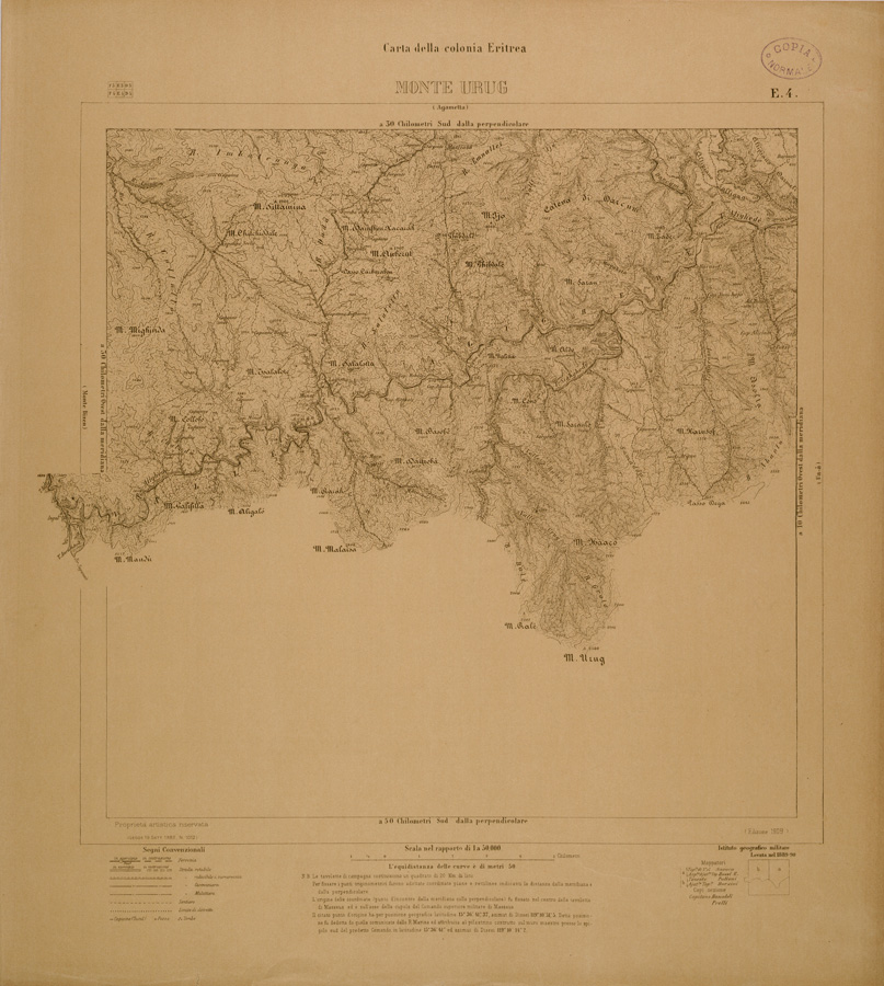 (N:29746) CARTA DELLA COLONIA ERITREA - FOGLIO E4 - MONTE URUG (SE003621) Carte e stampe antiche: riproduzione a colori su carta (formato A1)