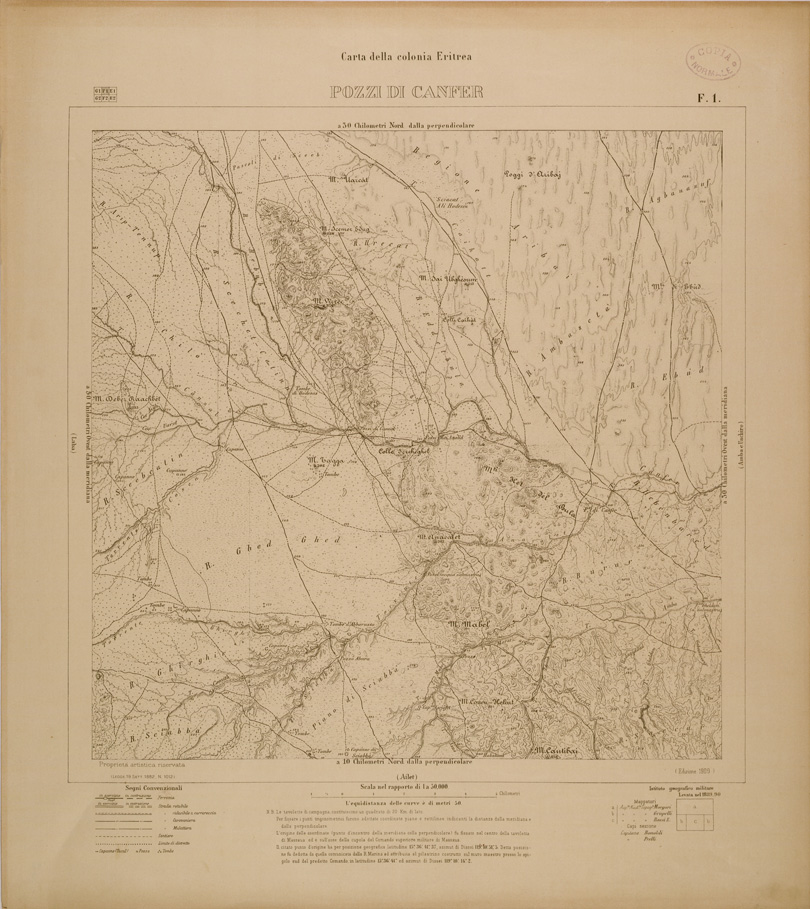 (N:29748) CARTA DELLA COLONIA ERITREA - FOGLIO F1 - POZZI DI CANFER (SE003622) Carte e stampe antiche: riproduzione a colori su carta (formato A1)