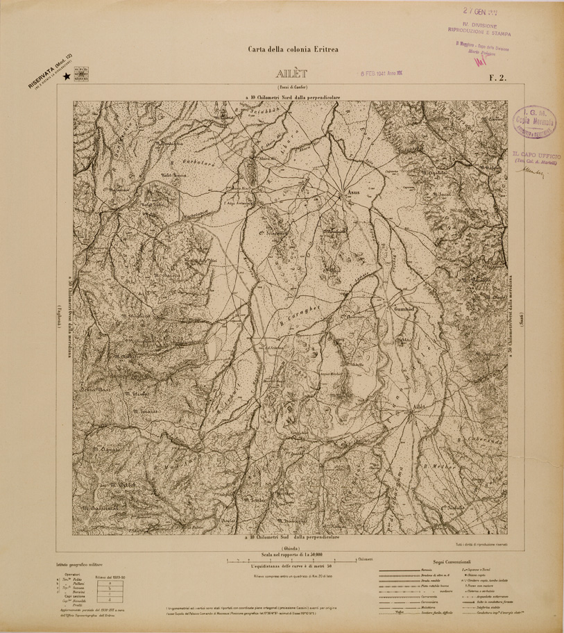 (N:29750) CARTA DELLA COLONIA ERITREA - FOGLIO F2 - AILET (SE003623) Carte e stampe antiche: riproduzione a colori su carta (formato A1)