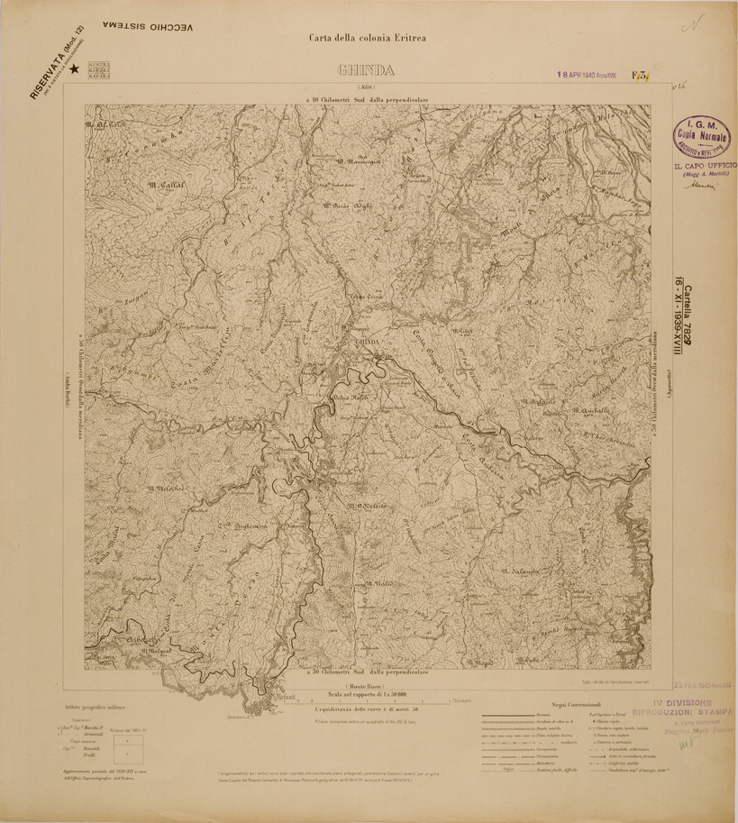 (N:29751) CARTA DELLA COLONIA ERITREA - FOGLIO F3 - GHINDA (SE003624) Carte e stampe antiche: riproduzione a colori su carta (formato A1)