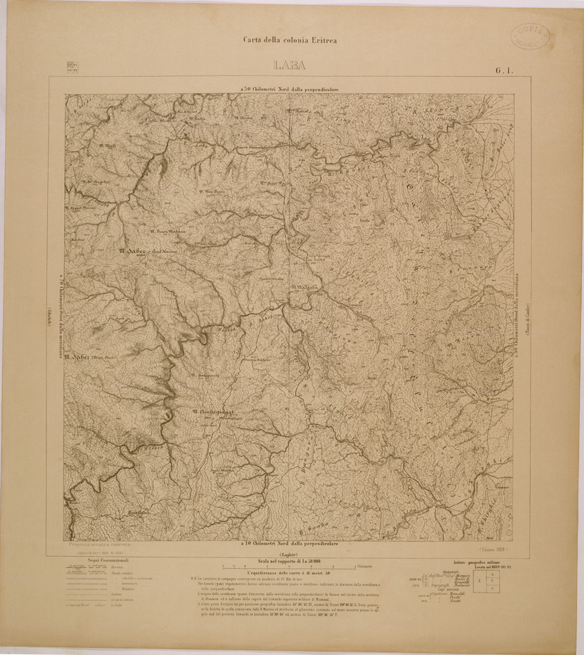 (N:29754) CARTA DELLA COLONIA ERITREA - FOGLIO G1 - LABA (SE003626) Carte e stampe antiche: riproduzione a colori su carta (formato A1)