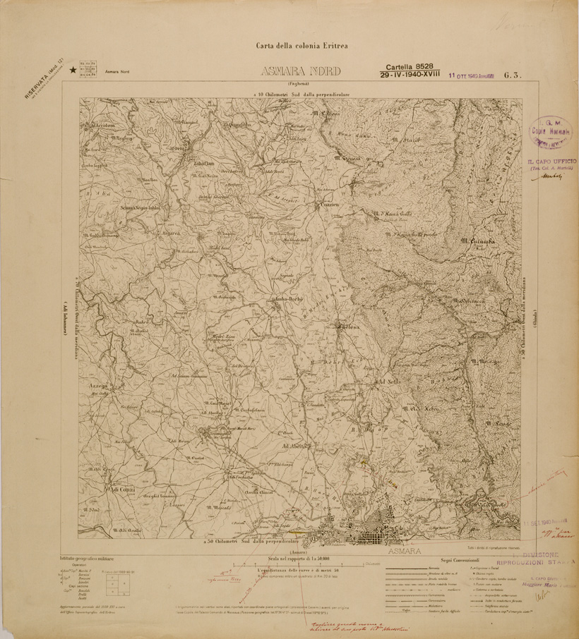 (N:29756) CARTA DELLA COLONIA ERITREA - FOGLIO G3 - ASMARA NORD (SE003628) Carte e stampe antiche: riproduzione a colori su carta (formato A1)