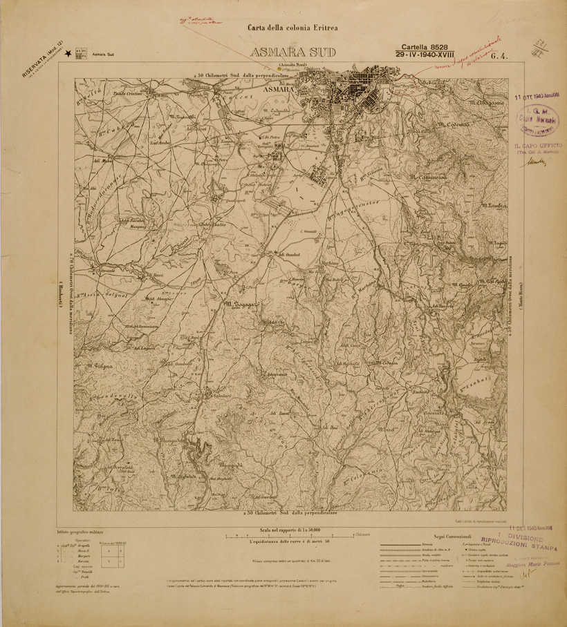 (N:29757) CARTA DELLA COLONIA ERITREA - FOGLIO G4 - ASMARA SUD (SE003629) Carte e stampe antiche: riproduzione a colori su carta (formato A1)