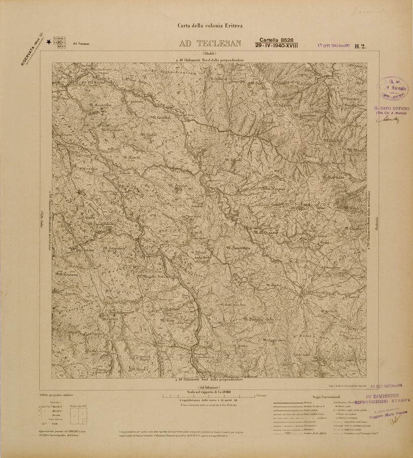 (N:29759) CARTA DELLA COLONIA ERITREA - FOGLIO H2 - AD TECLESAN (SE003631) Carte e stampe antiche: riproduzione a colori su carta (formato A1)