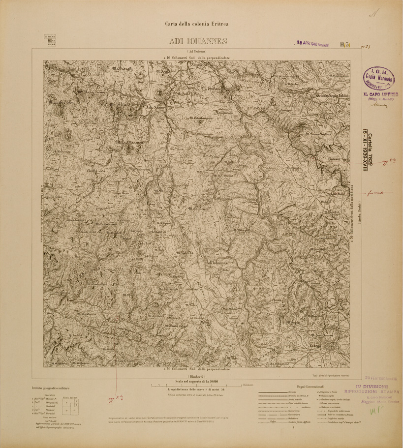 (N:29760) CARTA DELLA COLONIA ERITREA - FOGLIO H3 - ADI IOHANNES (SE003632) Carte e stampe antiche: riproduzione a colori su carta (formato A1)
