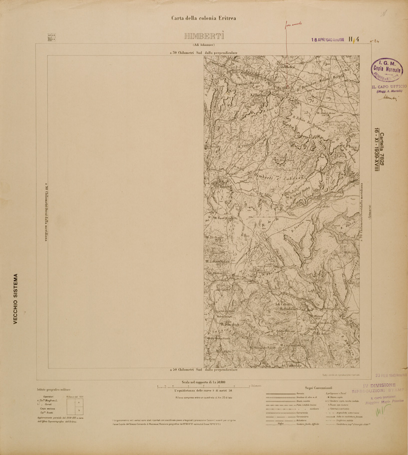 (N:29761) CARTA DELLA COLONIA ERITREA - FOGLIO H4 - HIMBERTI (SE003633) Carte e stampe antiche: riproduzione a colori su carta (formato A1)