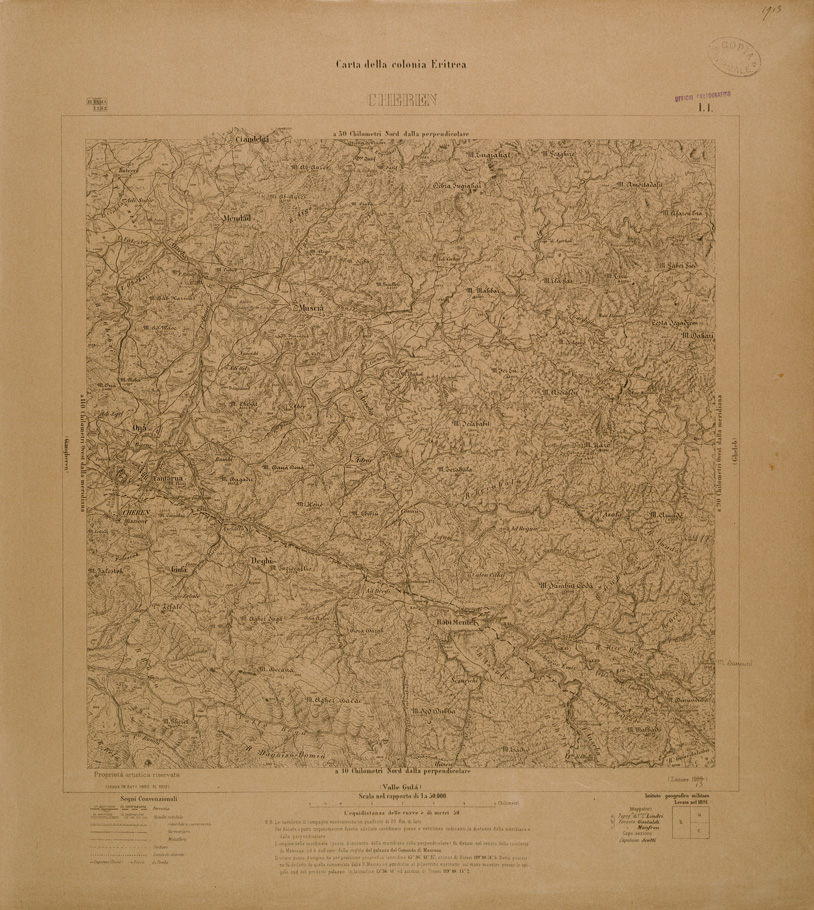 (N:29762) CARTA DELLA COLONIA ERITREA - FOGLIO I1 - CHEREN (SE003634) Carte e stampe antiche: riproduzione a colori su carta (formato A1)