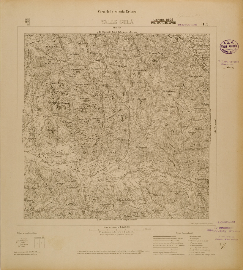 (N:29763) CARTA DELLA COLONIA ERITREA - FOGLIO I2 - VALLE GULA (SE003635) Carte e stampe antiche: riproduzione a colori su carta (formato A1)