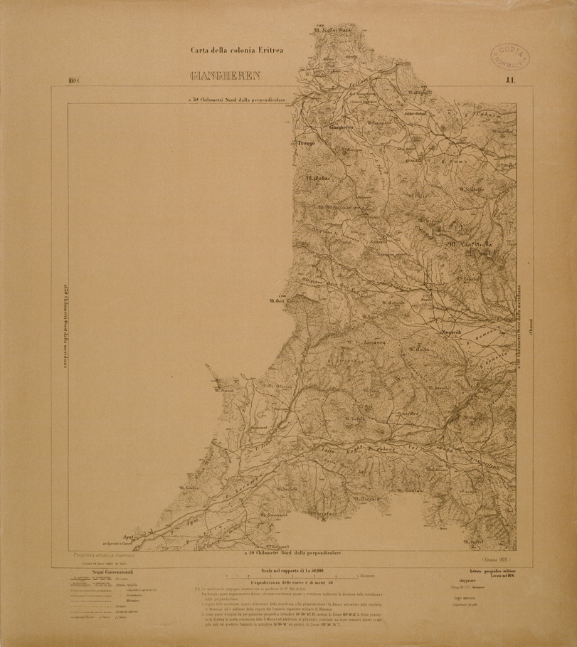 (N:29764) CARTA DELLA COLONIA ERITREA - FOGLIO J1 - GIANGHEREN (SE003636) Carte e stampe antiche: riproduzione a colori su carta (formato A1)