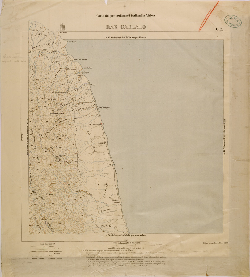 (N:29767) CARTA DEI POSSEDIMENTI ITALIANI IN AFRICA - FOGLIO C3 - RAS GABLALO (SE003638) Carte e stampe antiche: riproduzione a colori su carta (formato A1)
