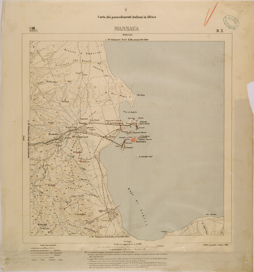 (N:29780) CARTA DEI POSSEDIMENTI ITALIANI IN AFRICA - FOGLIO D2 - MASSAUA (SE003641) Carte e stampe antiche: riproduzione a colori su carta (formato A1)