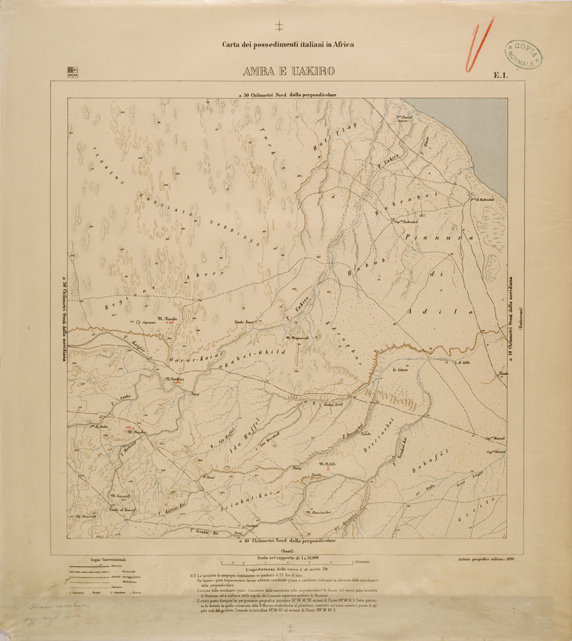 (N:29782) CARTA DEI POSSEDIMENTI ITALIANI IN AFRICA - FOGLIO E1 - AMBA E UAKIRO (SE003643) Carte e stampe antiche: riproduzione a colori su carta (formato A1)