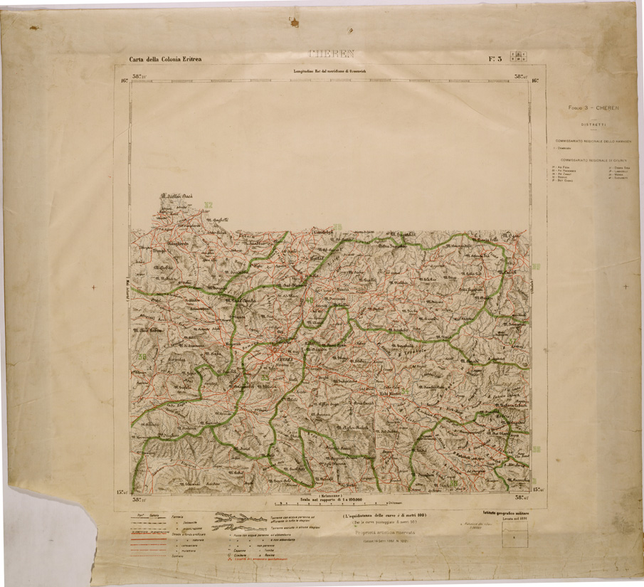 (N:29785) CARTA DELLA COLONIA ERITREA LIMITI AMMINISTRATIVI FOGLIO 3 CHEREN (SE003646) Carte e stampe antiche: riproduzione a colori su carta (formato A1)