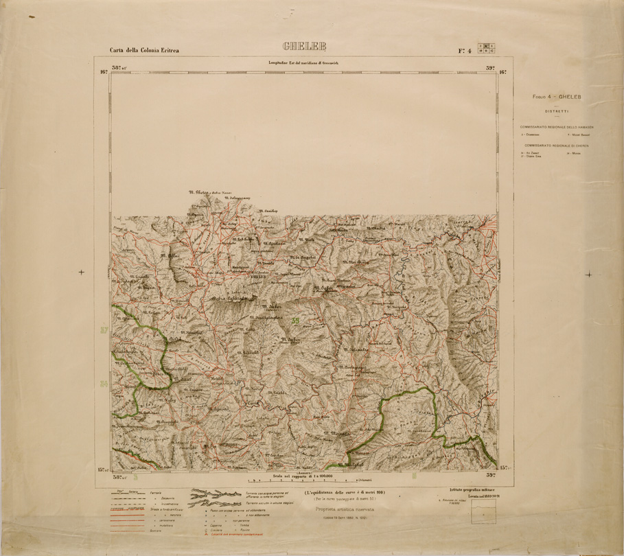 (N:29786) CARTA DELLA COLONIA ERITREA LIMITI AMMINISTRATIVI FOGLIO 4 GHELEB (SE003647) Carte e stampe antiche: riproduzione a colori su carta (formato A1)