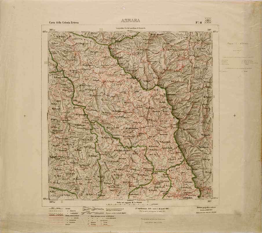 (N:29787) CARTA DELLA COLONIA ERITREA LIMITI AMMINISTRATIVI FOGLIO 11 ASMARA (SE003648) Carte e stampe antiche: riproduzione a colori su carta (formato A1)