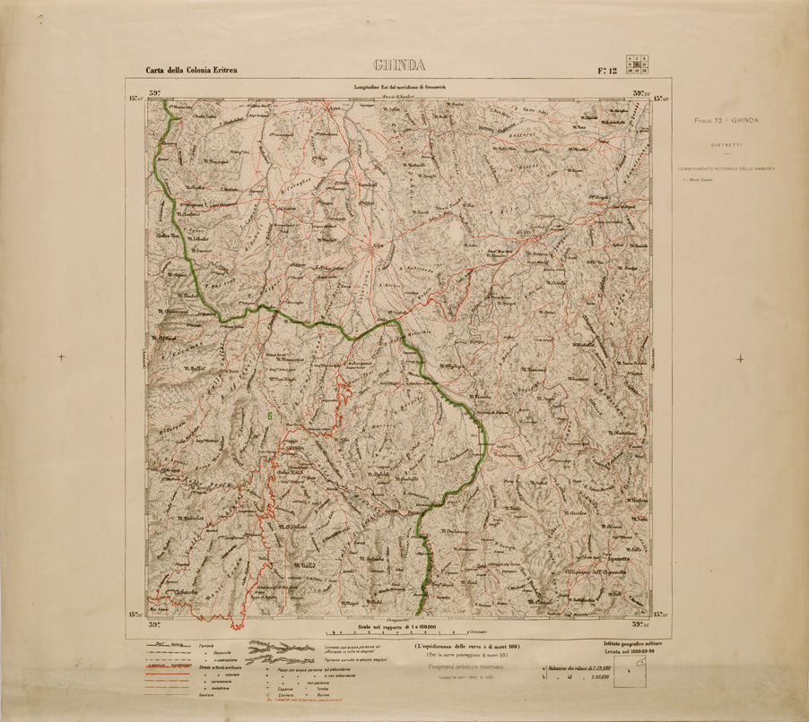(N:29788) CARTA DELLA COLONIA ERITREA LIMITI AMMINISTRATIVI FOGLIO 12 GHINDA (SE003649) Carte e stampe antiche: riproduzione a colori su carta (formato A1)