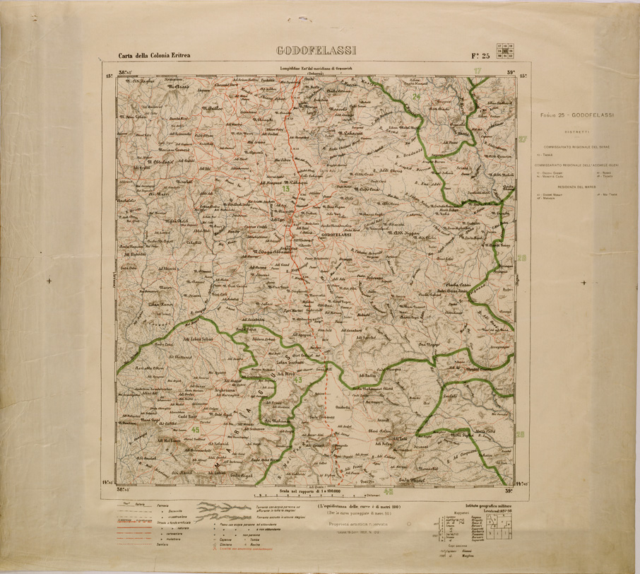 (N:29791) CARTA DELLA COLONIA ERITREA LIMITI AMMINISTRATIVI FOGLIO 25 GODOFELASSI (SE003652) Carte e stampe antiche: riproduzione a colori su carta (formato A1)