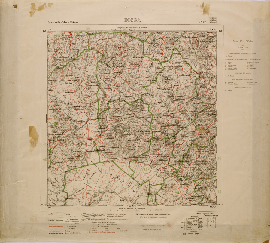 (N:29792) CARTA DELLA COLONIA ERITREA LIMITI AMMINISTRATIVI FOGLIO 26 DIGSA (SE003653) Carte e stampe antiche: riproduzione a colori su carta (formato A1)