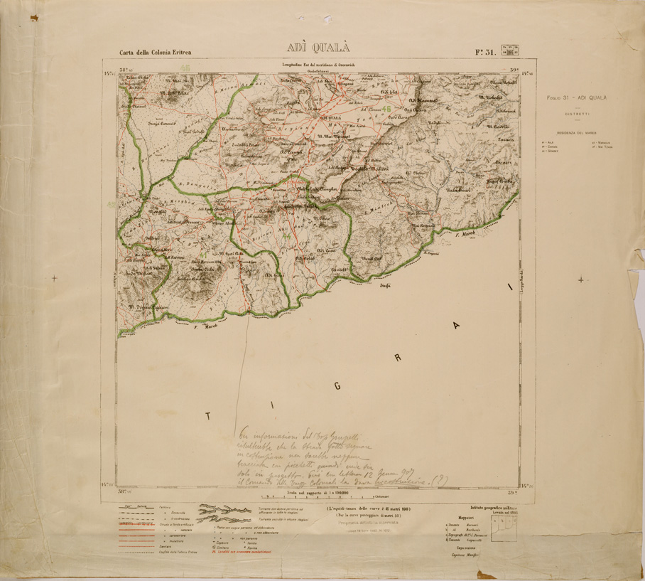 (N:29794) CARTA DELLA COLONIA ERITREA LIMITI AMMINISTRATIVI FOGLIO 31 ADI QUALA (SE003655) Carte e stampe antiche: riproduzione a colori su carta (formato A1)