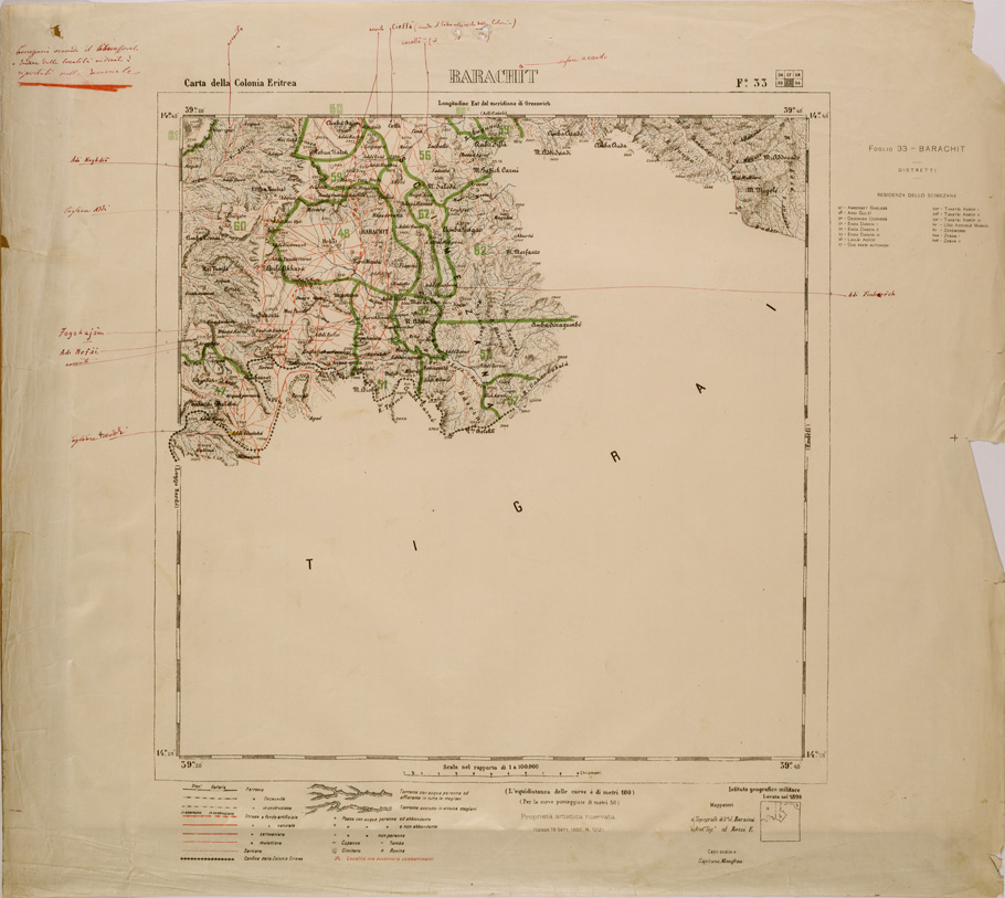 (N:29795) CARTA DELLA COLONIA ERITREA LIMITI AMMINISTRATIVI FOGLIO 33 BARACHIT (SE003656) Carte e stampe antiche: riproduzione a colori su carta (formato A1)