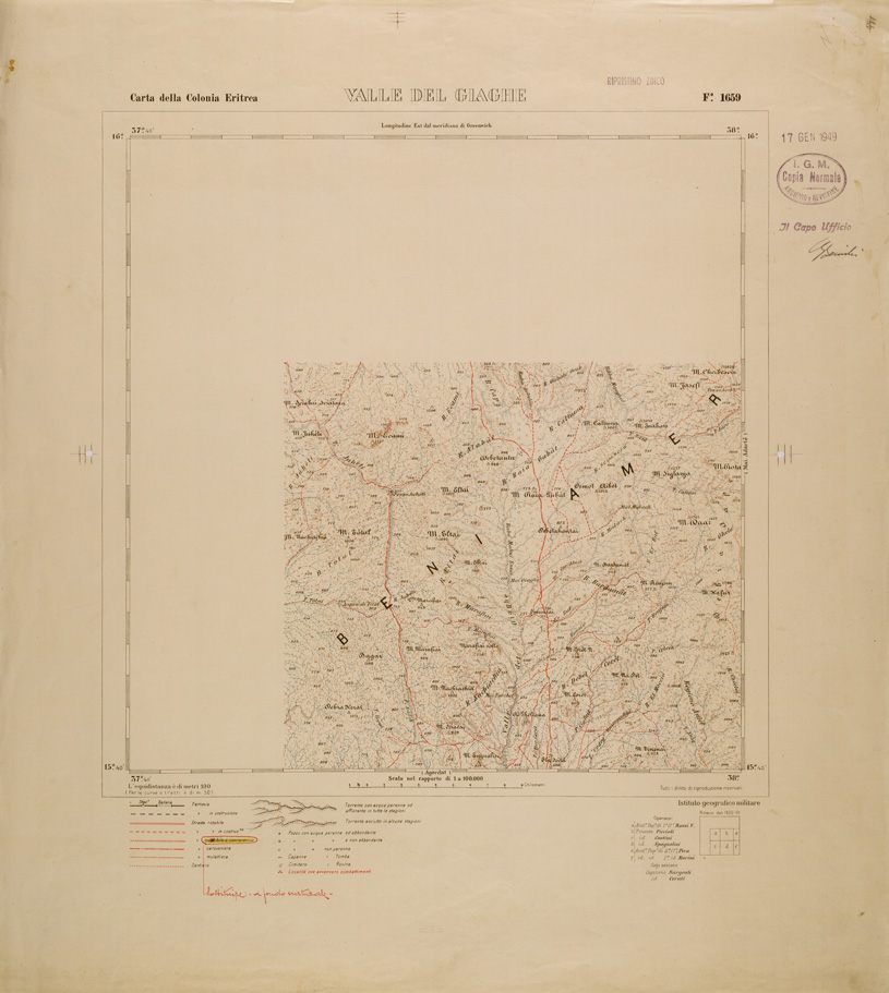 (N:29797) CARTA TOPOGRAFICA DELLA COLONIA ERITREA - FOGLIO 1659 - VALLE DEL GIAGHE (SE003658) Carte e stampe antiche: riproduzione a colori su carta (formato A1)