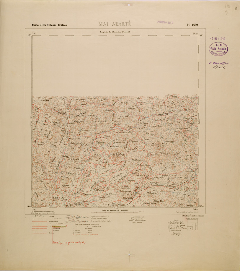 (N:29798) CARTA TOPOGRAFICA DELLA COLONIA ERITREA - FOGLIO 1660 - MAI ADARTE (SE003659) Carte e stampe antiche: riproduzione a colori su carta (formato A1)