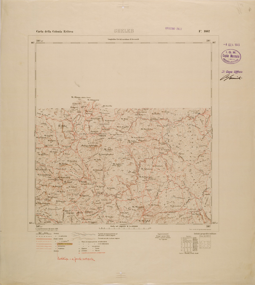 (N:29800) CARTA TOPOGRAFICA DELLA COLONIA ERITREA - FOGLIO 1662 - GHELEB (SE003661) Carte e stampe antiche: riproduzione a colori su carta (formato A1)