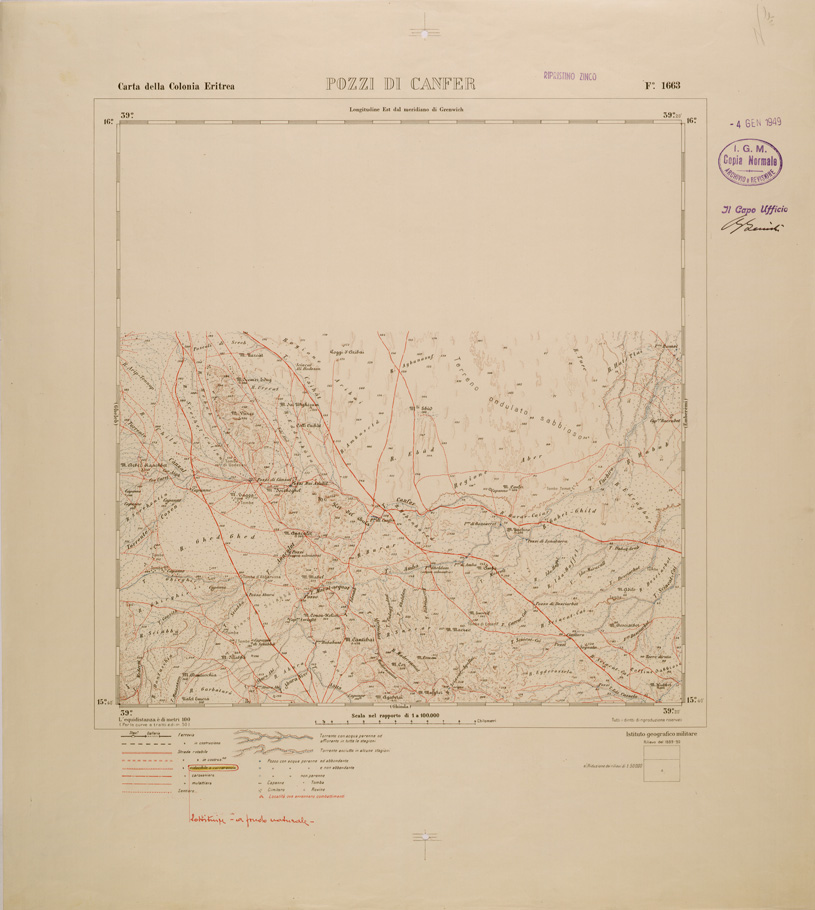 (N:29801) CARTA TOPOGRAFICA DELLA COLONIA ERITREA - FOGLIO 1663 - POZZI DI CANFER (SE003662) Carte e stampe antiche: riproduzione a colori su carta (formato A1)