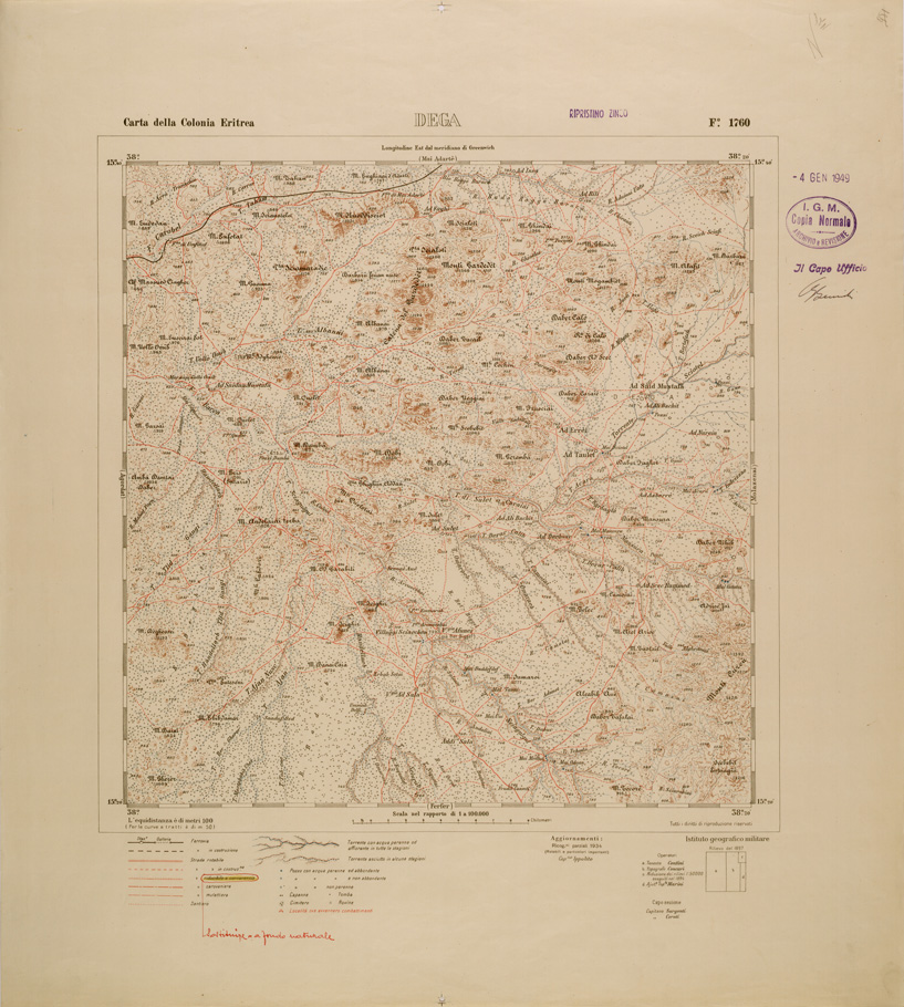 (N:29804) CARTA TOPOGRAFICA DELLA COLONIA ERITREA - FOGLIO 1760 - DEGA (SE003665) Carte e stampe antiche: riproduzione a colori su carta (formato A1)