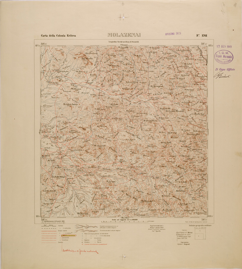 (N:29805) CARTA TOPOGRAFICA DELLA COLONIA ERITREA - FOGLIO 1761 - MOLAZENAI (SE003666) Carte e stampe antiche: riproduzione a colori su carta (formato A1)