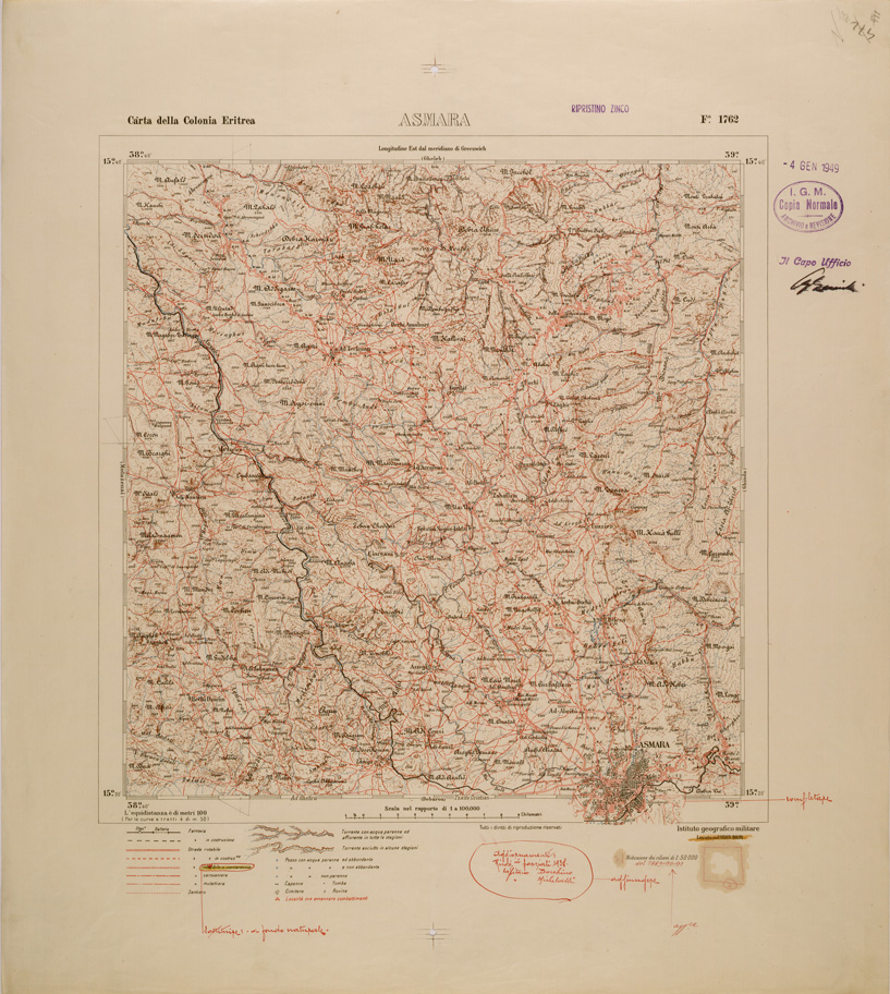 (N:29806) CARTA TOPOGRAFICA DELLA COLONIA ERITREA - FOGLIO 1762 - ASMARA (SE003667) Carte e stampe antiche: riproduzione a colori su carta (formato A1)