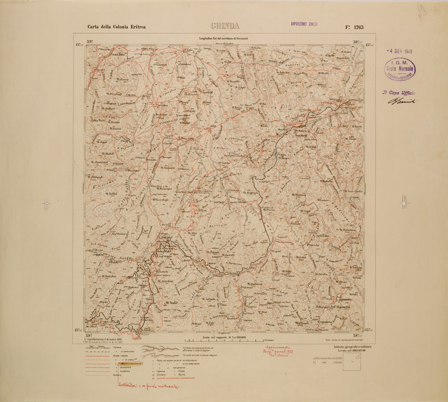 (N:29807) CARTA TOPOGRAFICA DELLA COLONIA ERITREA - FOGLIO 1763 - GHINDA (SE003668) Carte e stampe antiche: riproduzione a colori su carta (formato A1)