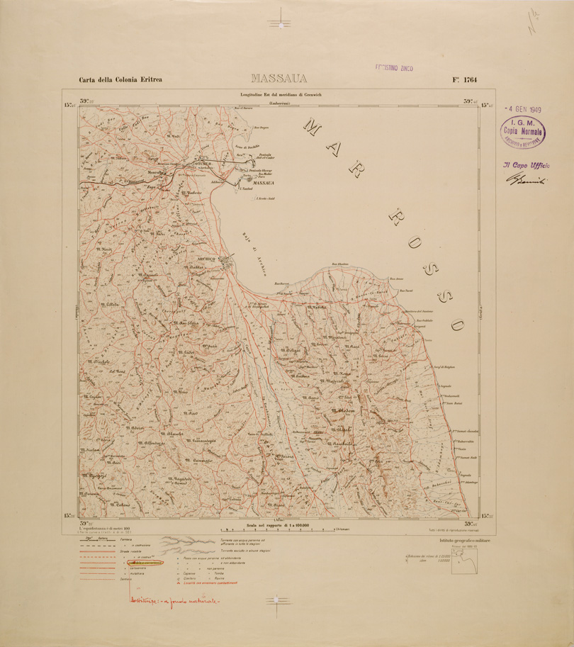 (N:29808) CARTA TOPOGRAFICA DELLA COLONIA ERITREA - FOGLIO 1764 - MASSAUA (SE003669) Carte e stampe antiche: riproduzione a colori su carta (formato A1)