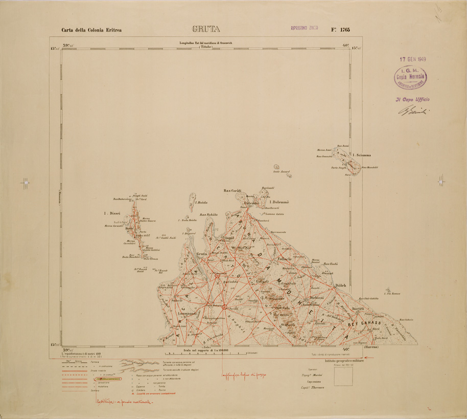 (N:29809) CARTA TOPOGRAFICA DELLA COLONIA ERITREA - FOGLIO 1765 - GRUTA (SE003670) Carte e stampe antiche: riproduzione a colori su carta (formato A1)