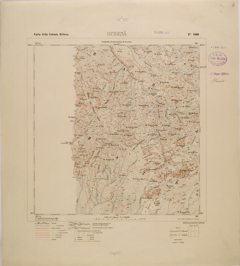 (N:29811) CARTA TOPOGRAFICA DELLA COLONIA ERITREA - FOGLIO 1859 - SUZENA (SE003672) Carte e stampe antiche: riproduzione a colori su carta (formato A1)
