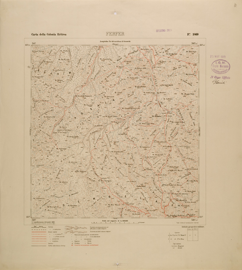 (N:29812) CARTA TOPOGRAFICA DELLA COLONIA ERITREA - FOGLIO 1860 - FERFER (SE003673) Carte e stampe antiche: riproduzione a colori su carta (formato A1)