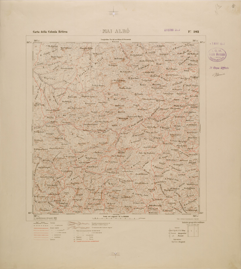 (N:29813) CARTA TOPOGRAFICA DELLA COLONIA ERITREA - FOGLIO 1861 - MAI ALBO (SE003674) Carte e stampe antiche: riproduzione a colori su carta (formato A1)