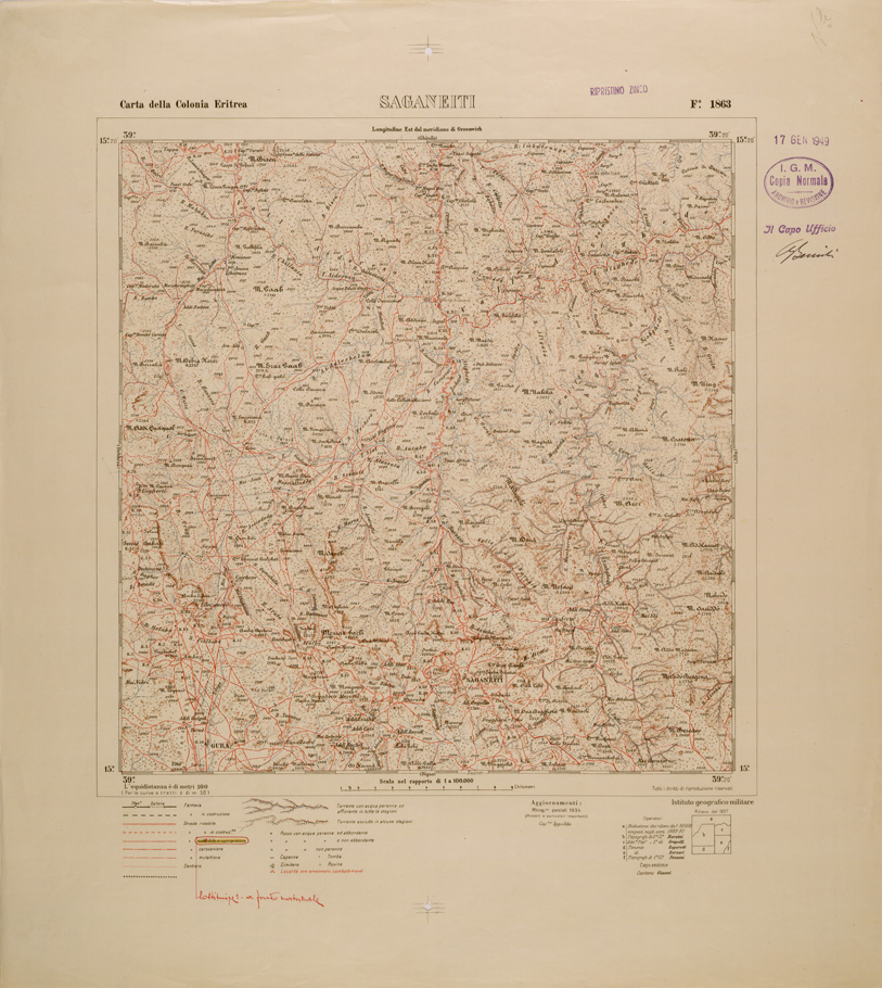 (N:29815) CARTA TOPOGRAFICA DELLA COLONIA ERITREA - FOGLIO 1863 - SAGANEITI (SE003676) Carte e stampe antiche: riproduzione a colori su carta (formato A1)