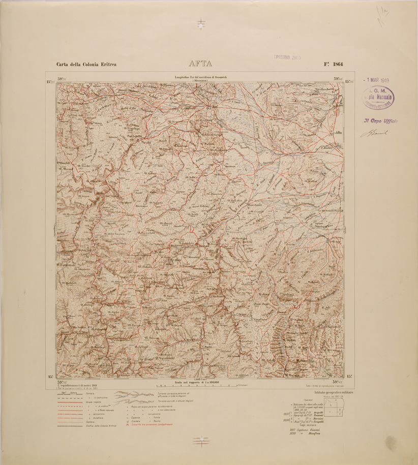 (N:29816) CARTA TOPOGRAFICA DELLA COLONIA ERITREA - FOGLIO 1864 - AFTA (SE003677) Carte e stampe antiche: riproduzione a colori su carta (formato A1)
